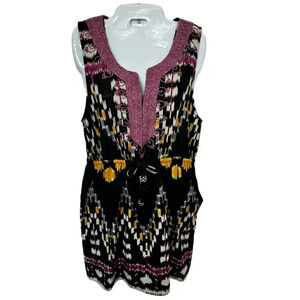 Calypso St. Bart Sheath Dress Embroidered, Beading Tassels V-Neck Women's M
